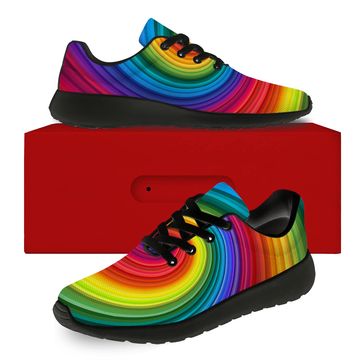 **Men's & Women's Pride Running Shoes - Lightweight Walking & Tennis Sneakers with Abstract Swirl Design - LGBT Rainbow Shoes for LGBTQ+ Support - Size 10.5 Men / 12 Women (Black) - Perfect for Pride Parades, Workouts & Casual Wear**