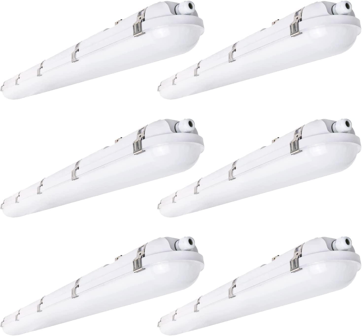 4FT LED Vapor Tight Lights - 60W/50W/40W Selectable Wattage, 3000K-4000K-5000K Adjustable Color Temperature, 5200LM Waterproof LED Shop Light - UL&DLC Certified (6-Pack) - Ideal for Warehouses, Car Washes, Walk-in Freezers & Industrial Lighting