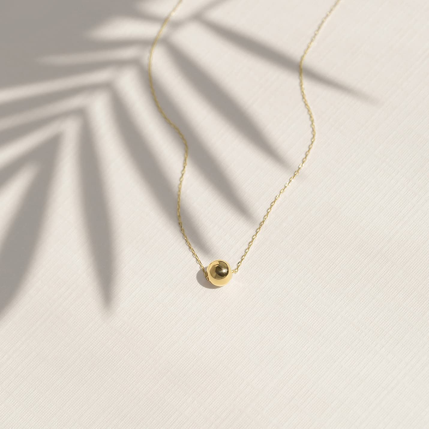 14K Solid Gold Bead Necklace for Women - 18