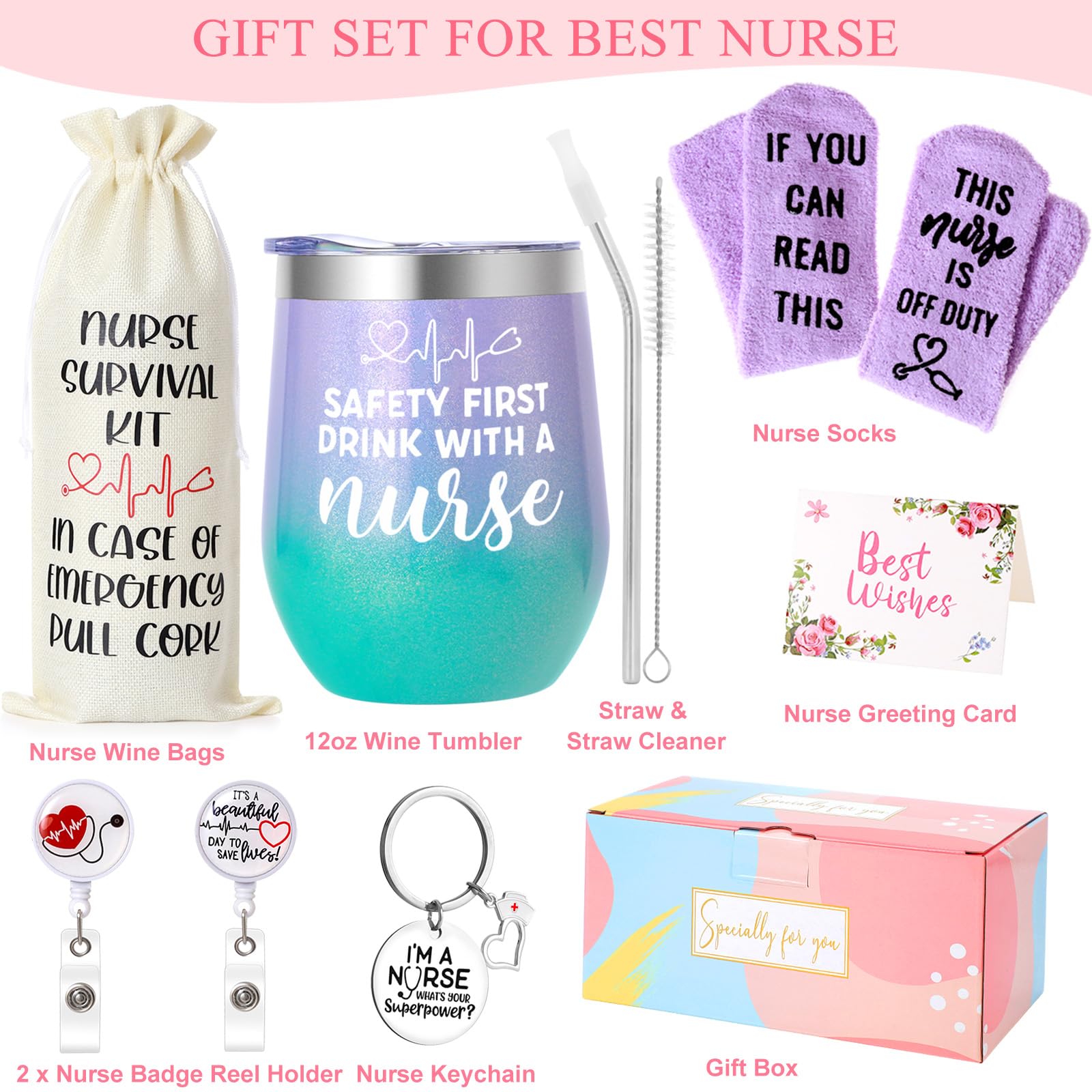 12 oz Nurse Tumbler Set - Perfect Gifts for Women Nurses, Nurse Appreciation Week, Graduation, Birthday & Christmas - Ideal for New Nurses, LPN/RN & Nurse Practitioners - Great for Work, School & Daily Hydration