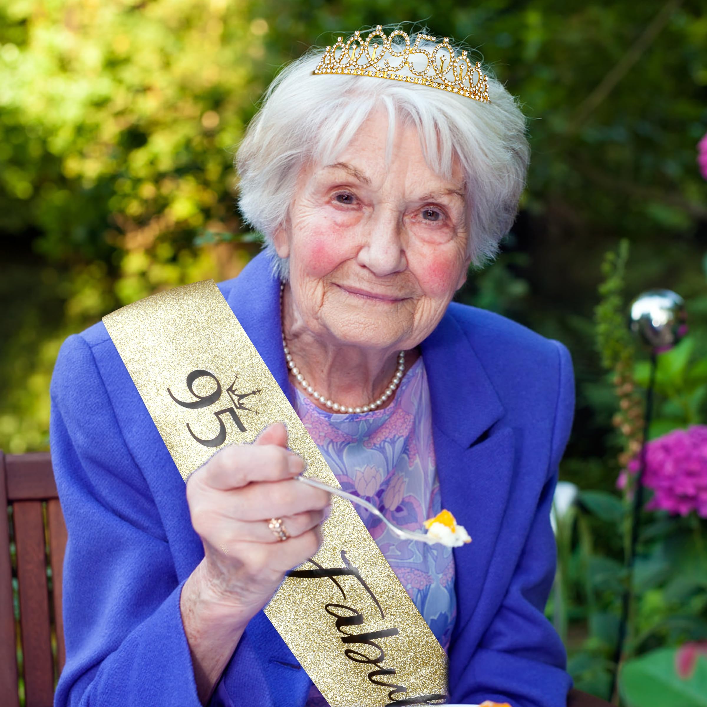 95th Birthday Sash & Gold Tiara Set - Elegant Birthday Gifts & Decorations for Women - Perfect for Milestone Celebrations, Retirement Parties & Grandmother's Special Day