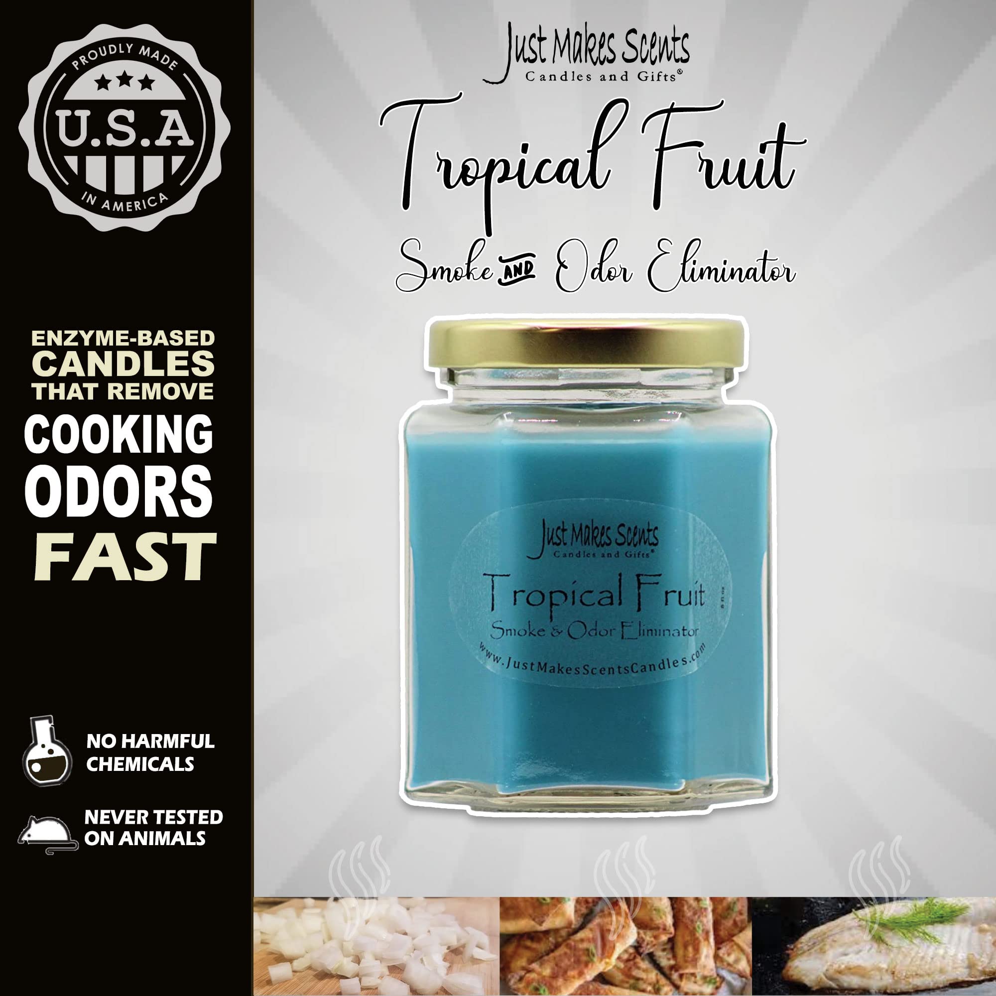 Just Makes Scents Tropical Fruit Scented Candle - Hand Poured in USA, Natural Smoke & Odor Eliminator for Home, Kitchen, Bathroom - Long Lasting Aromatherapy for Relaxation & Stress Relief