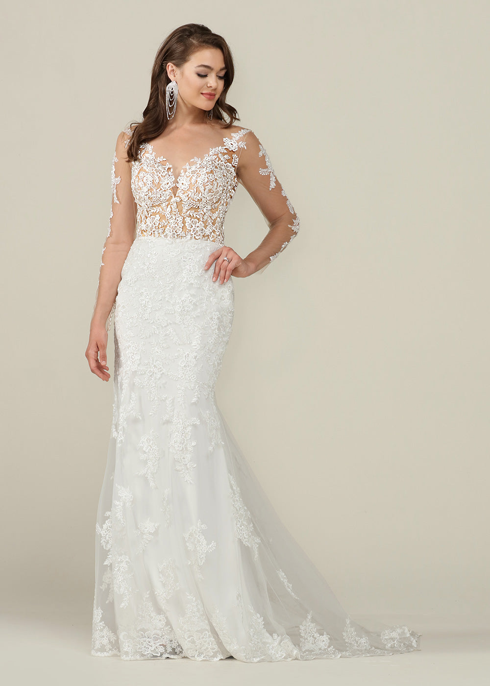 Elegant Quinn Lace Fit and Flare Wedding Dress with Illusion Sleeves - Perfect for Bridal, Formal Events & Romantic Photoshoots