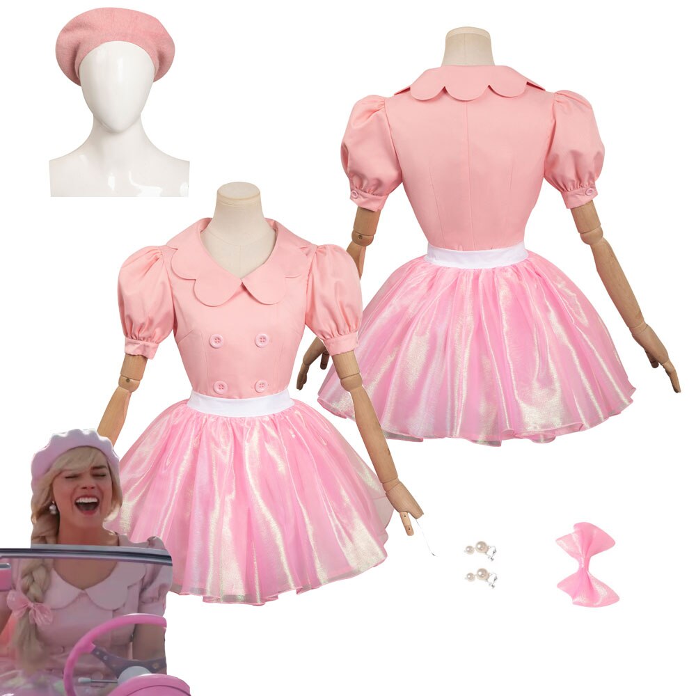 Barbie Margot Robbie Pink Yarn Skirt Costume Set with Hat & Earrings - Adult & Girls Halloween, Cosplay, Carnival Outfit - Perfect for Halloween Parties, Cosplay Events & Themed Dress-Up