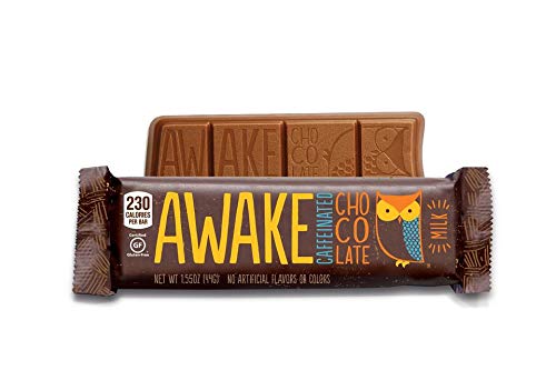 Awake Caffeinated Chocolate Energy Bars - 12 Pack Milk Chocolate Energy Snacks for Workouts, Hiking & Office Boost | Candy Cabin Brand