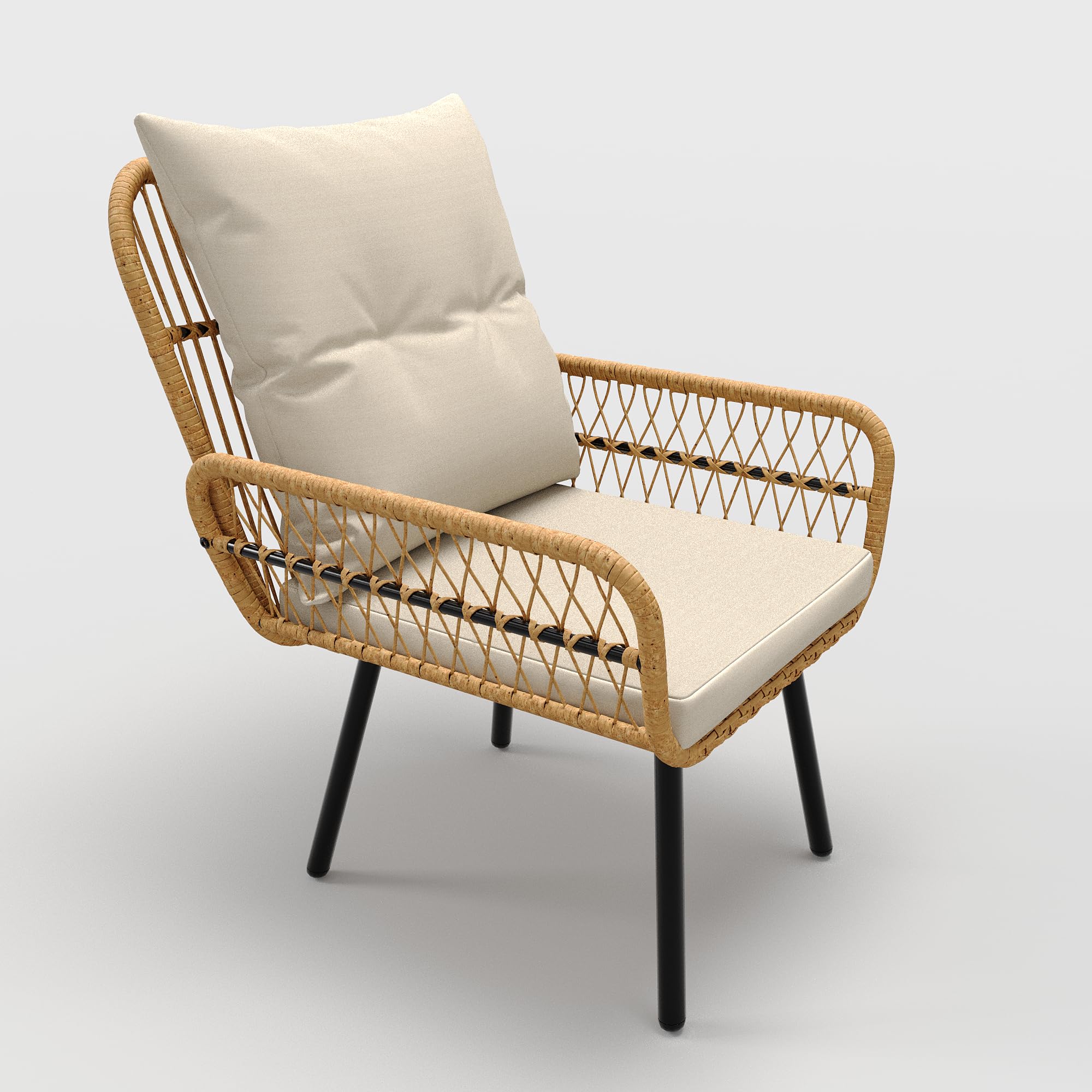 GARVEE 3-Piece Outdoor Wicker Patio Bistro Set - All-Weather Rattan Conversation Set with Glass Top Coffee Table & Cushioned Chairs - Perfect for Poolside, Garden, Backyard, Balcony & Patio Decor - Beige