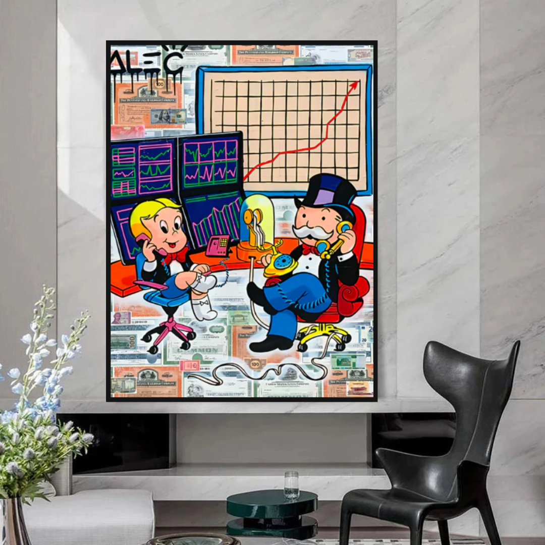 Alec Monopoly & Richie Rich Forex Trading Crypto Art Canvas Print - Wall Decor for Home, Office & Gamer Rooms