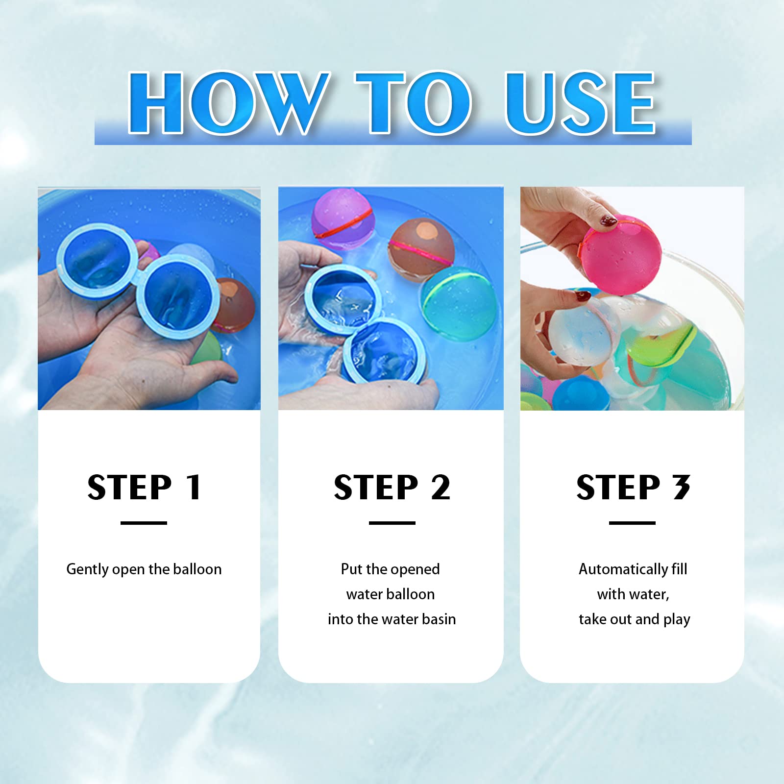Refillable Reusable Water Balloons - Quick Fill Self-Sealing Soft Silicone Splash Balls for Kids Ages 3+ | Perfect for Outdoor Water Fights, Summer Pool Parties, Beach Games, and Backyard Fun