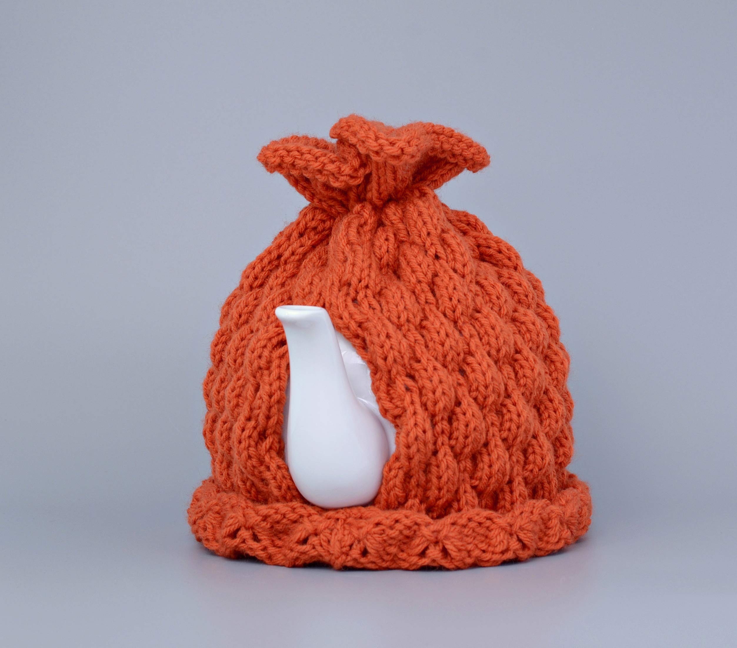 Cozy Knitted Teapot Cover - Burnt Orange Fall Decor for Kitchen & Table | Thanksgiving Housewarming Gift, Tea Lover Accessories, Halloween Pumpkin Themed Centerpiece | Perfect for Autumn Tea Parties & Seasonal Home Decor