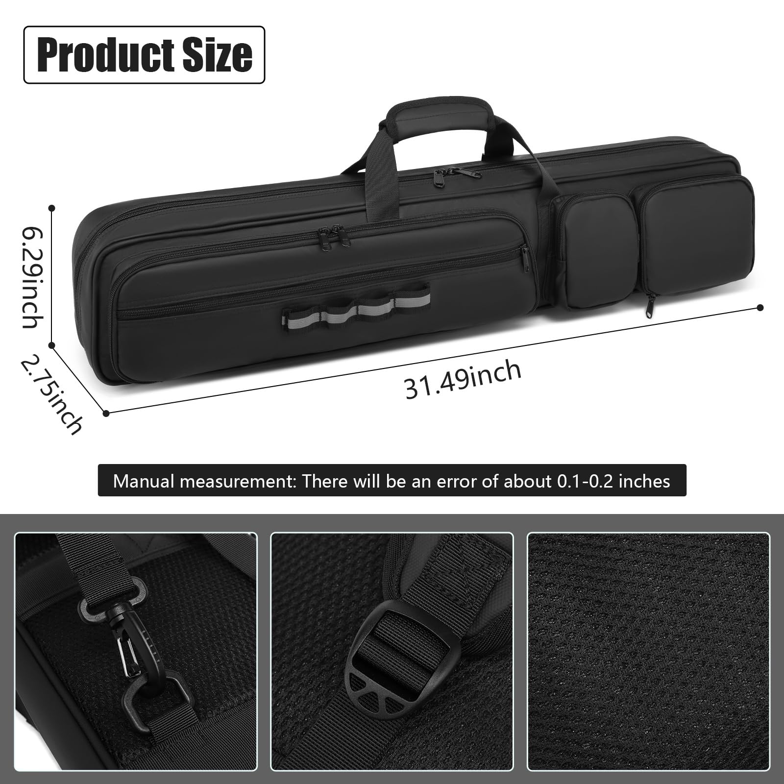 Premium 4x4 Pool Cue Case - Padded Carrying Bag Holds 4 Butts & 4 Shafts with Multiple Accessory Pockets | Durable Billiard Equipment Storage for Travel & Tournament Use