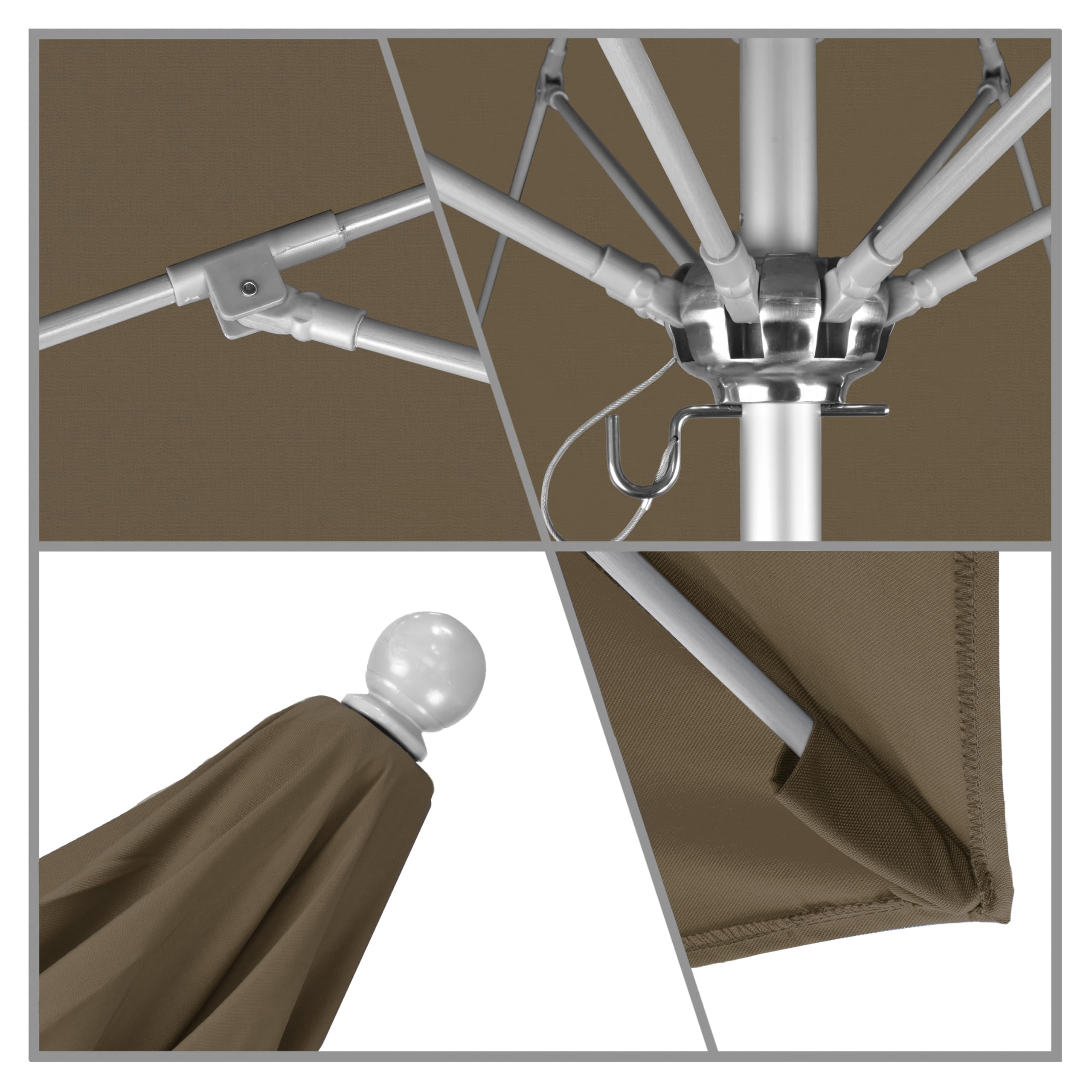 9' Round California Umbrella with Aluminum/Fiberglass Frame - Push Button Open, Silver Pole & Durable Olefin Fabric - Perfect for Patio, Poolside, and Outdoor Dining Areas