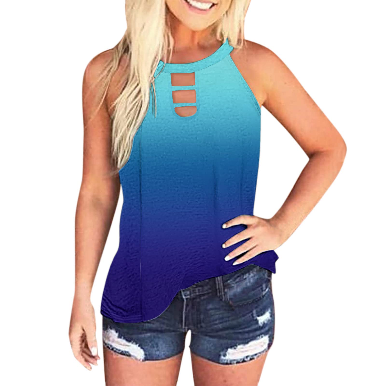 Women's Summer Sleeveless Tank Tops - Casual Beach Hollow Out Cami Shirts with Crew Neck & Graphic Design | Perfect for Vacation, Pool Party, and Everyday Wear