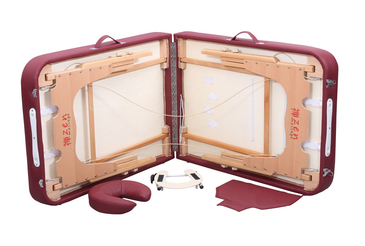 Premium ZEN Mobile FlatTop Massage Table - Foldable & Height Adjustable Solid Wood Massage Bed with Aluminum Headrest, Armrests & Carrying Bag - Ideal for Home Spa, Professional Massage Therapy & Physical Therapy (Burgundy)