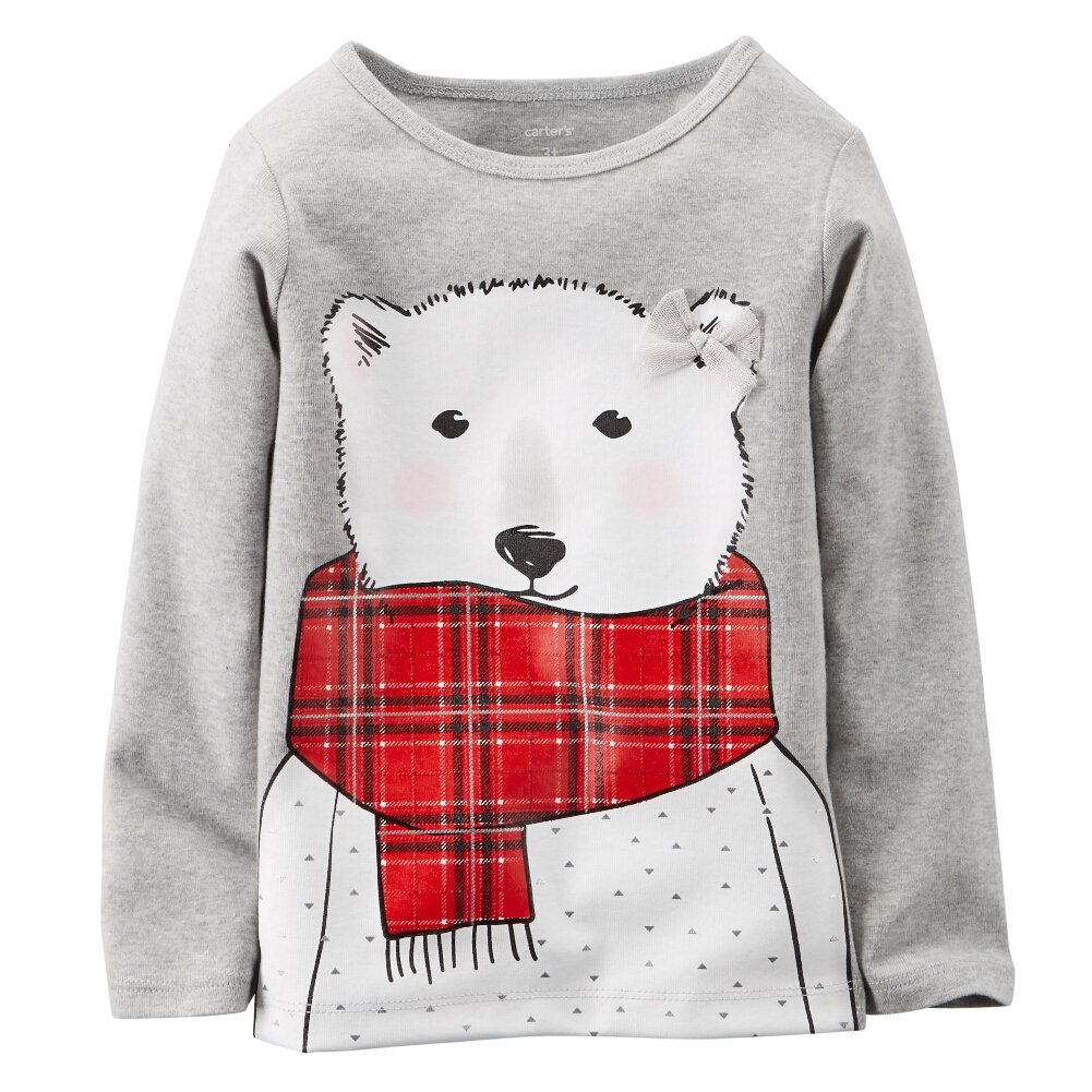 Carters Baby Girls Polar Bear Graphic Tee - Soft Cotton Grey T-Shirt for 9 Months - Cute Casual Outfit for Playdates & Family Photos