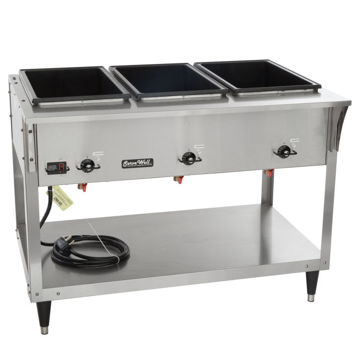 Vollrath ServeWell SL 46 Commercial Hot Food Table with 3 Wells & Undershelf - 120V 2100W Electric Buffet Warmer for Catering, Restaurants & Buffet Service