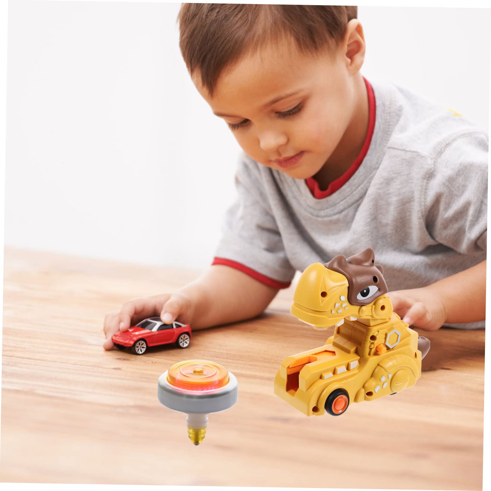 WOONEKY Spinning Top Battle Toy Set - 6 Pack Cartoon Gyro Tops for Kids, ABS Plastic Yellow Tops - Fun Battle Game & Party Favor Toys for Boys & Girls (Great for Indoor Play, Birthday Gifts & STEM Learning)