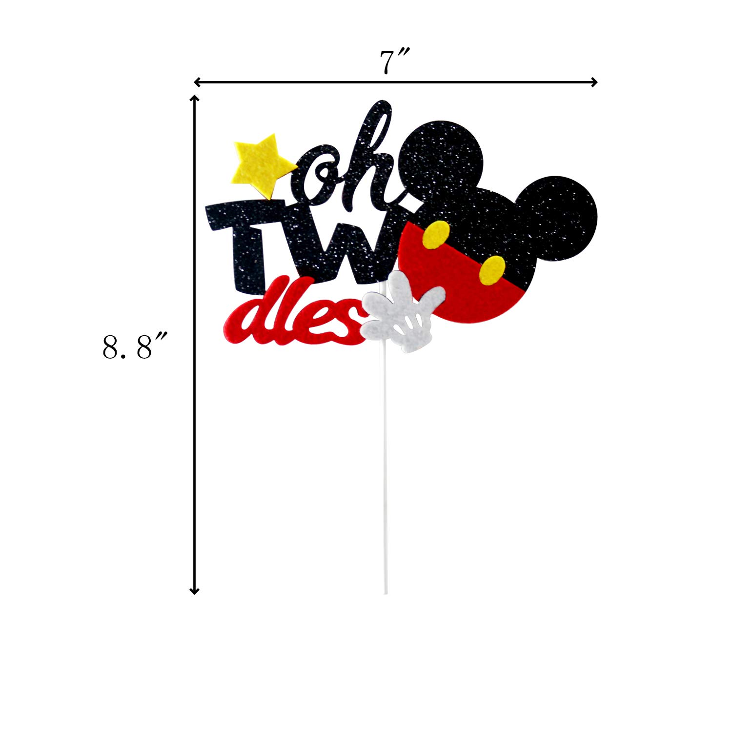 Mickey Mouse Inspired Glitter Twodels for 2nd Birthday Party Decorations - Black & Red Cake Table Decor - Perfect for Disney Themed Celebrations & Kids Birthday Parties