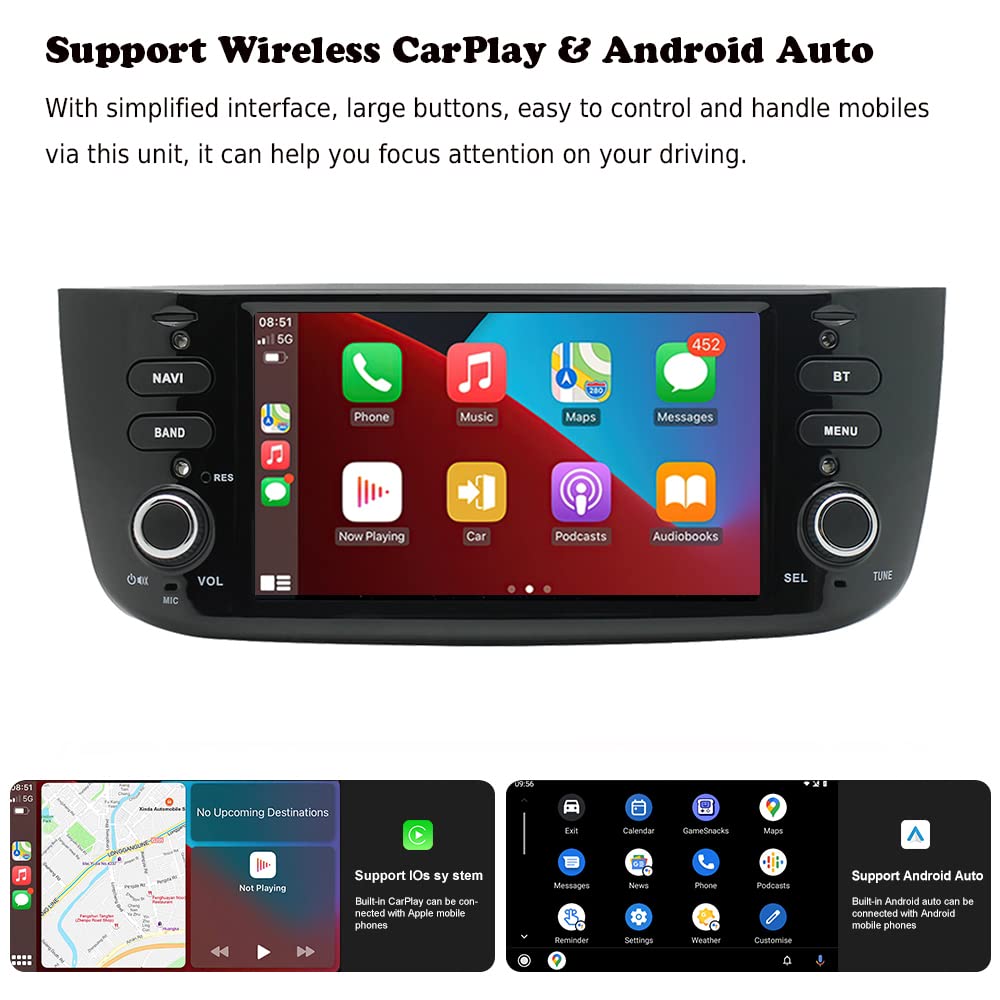 BOOMBOOST 7 Inch 2 Din Android Car Stereo with Wireless Android Auto - Touch Screen Car Player, GPS, Mirror Link, WiFi, Bluetooth, FM - Compatible with Fiat Punto + 12 LED Backup Camera - Perfect for Hands-Free Navigation & Music Streaming