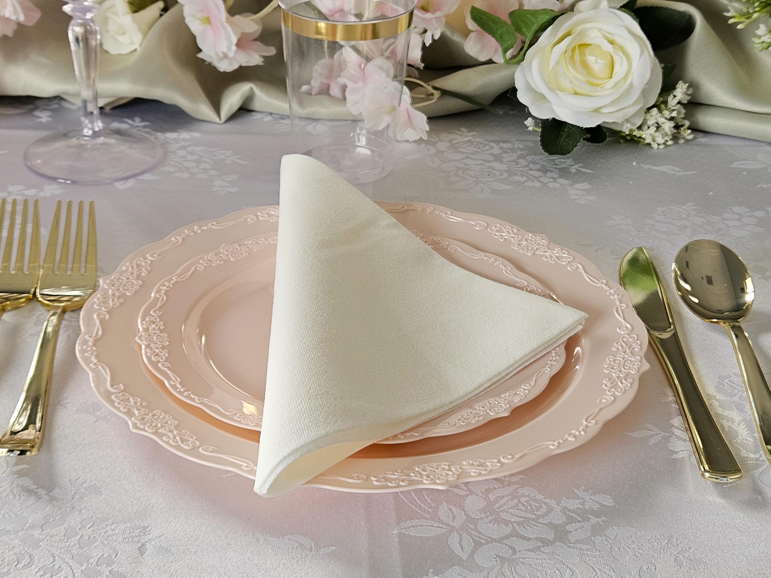 240-Pack Disposable Plastic Plates for Weddings & Parties - 10'' Dinner Plates in Plain Blush (Verona Collection) - Perfect for Catering, BBQs, and Special Events