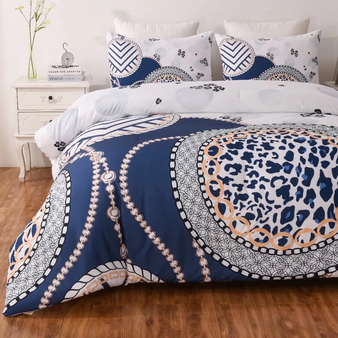 Shatex 2-Piece Twin Comforter Set - Ultra Soft All-Season Polyester Bedding with Leopard Print - Blue & Grey - Perfect for Kids' Rooms, Dormitories & Cozy Bedroom Decor