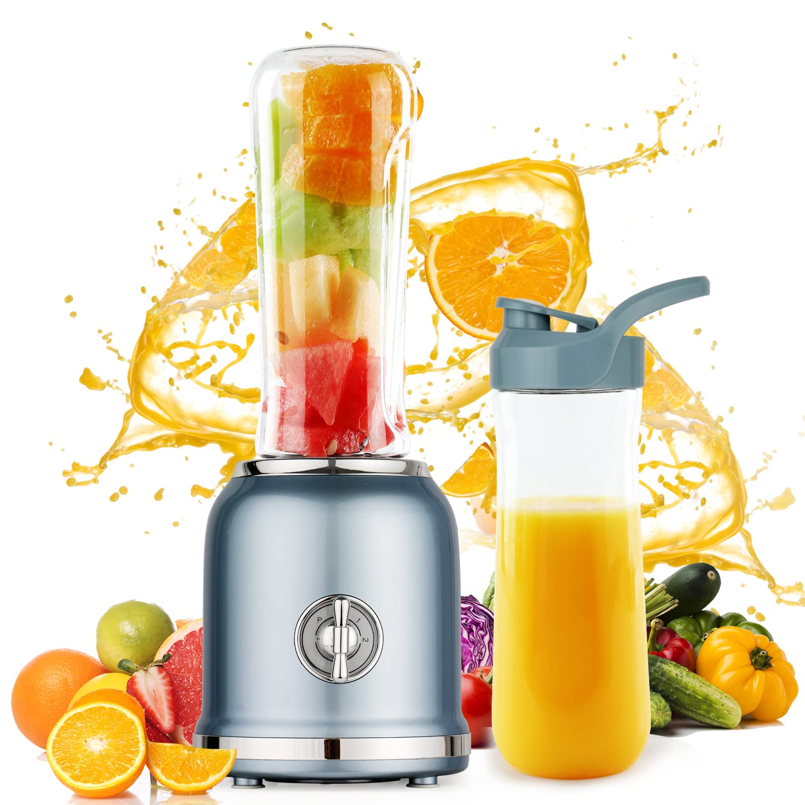 **High-Speed 6-Blade Smoothie Blender - Personal Mini Blender for Shakes, Smoothies & Food Prep - 3 Adjustable Speeds, BPA-Free, Includes 2 Travel Cups - Perfect for Kitchen, Gym & On-the-Go Blending**