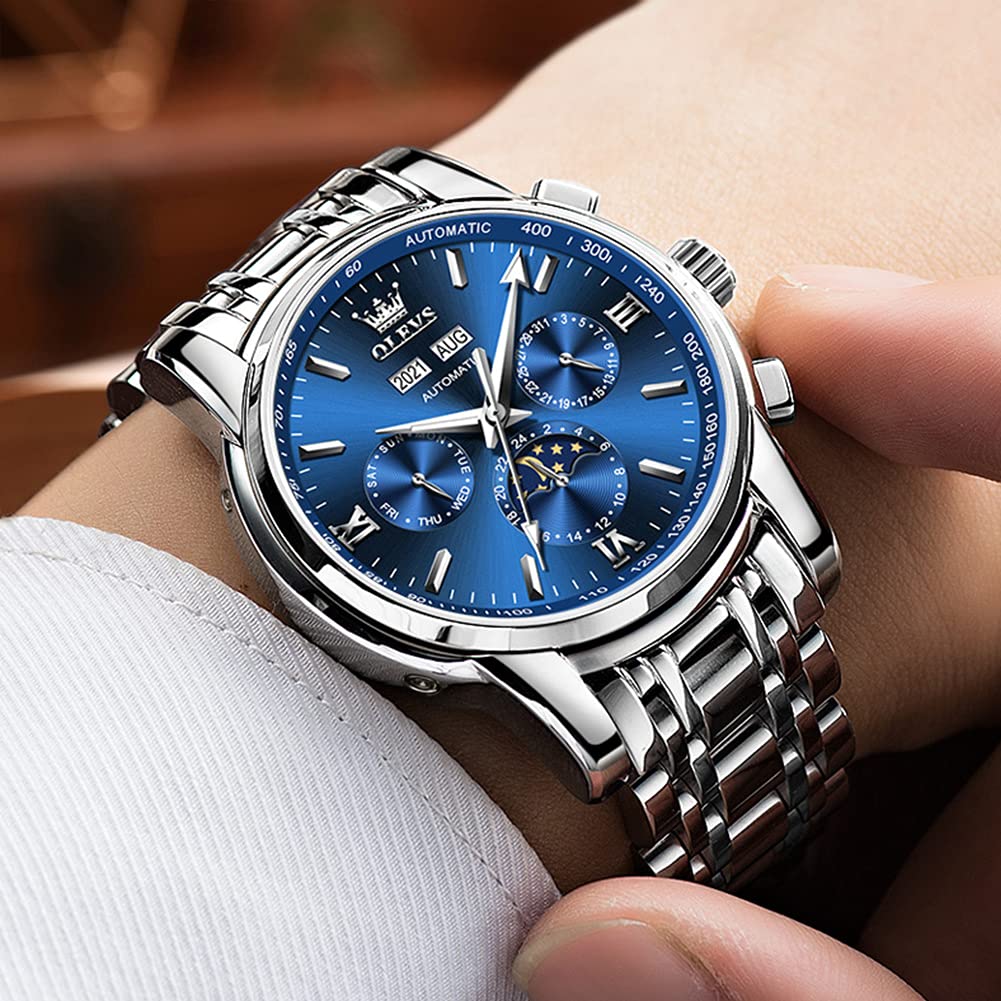OLEVS Men's Automatic Mechanical Tourbillon Watch - Self Winding Luxury Stainless Steel Waterproof Wristwatch with Luminous Hands & Date Display | Perfect for Business, Formal Events & Everyday Wear