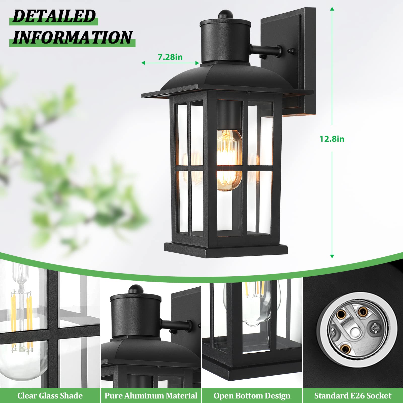 13in Outdoor Wall Lights - Anti-Rust 100% Aluminum Exterior Light Fixtures, Matte Black Wall Lanterns for Porch, Entryway & Garage - Durable Weatherproof Sconce Lighting for Home Exterior & Garden