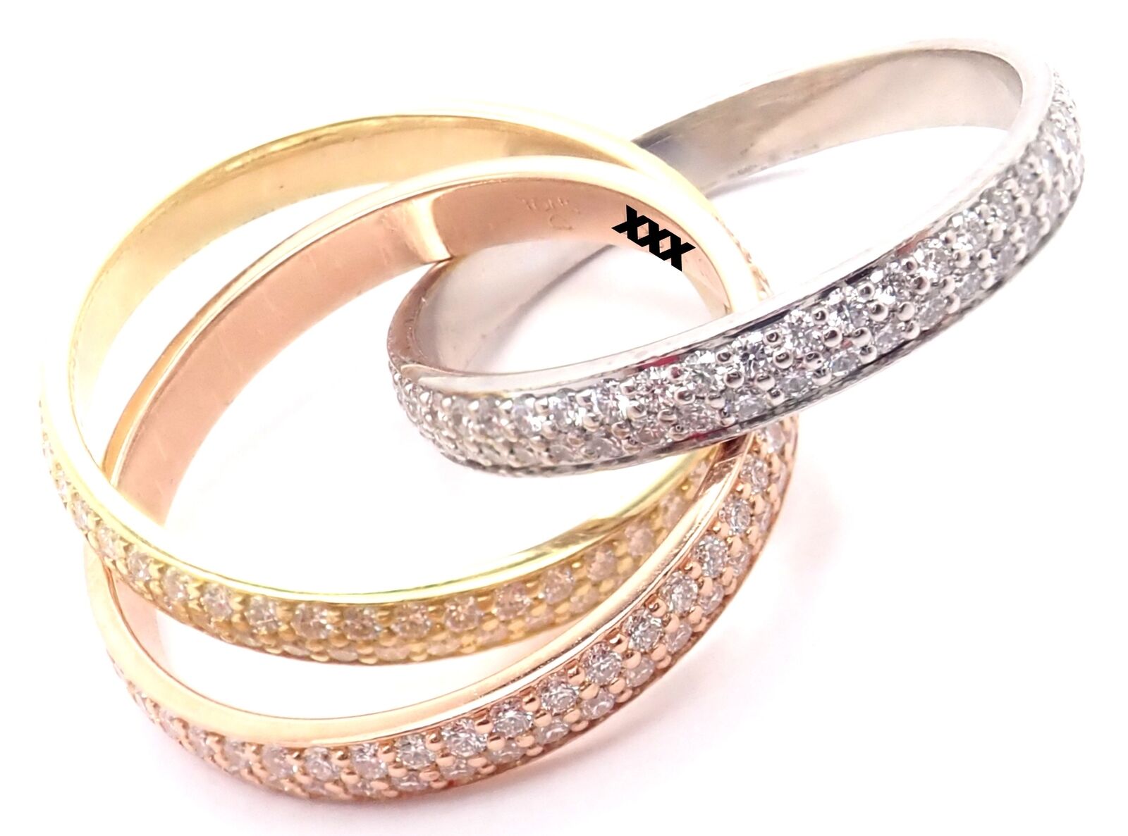 Authentic Cartier Trinity 18K Gold Diamond Small Model Band Ring Size 51 Certified - Luxury Wedding, Anniversary & Engagement Jewelry Gift for Women
