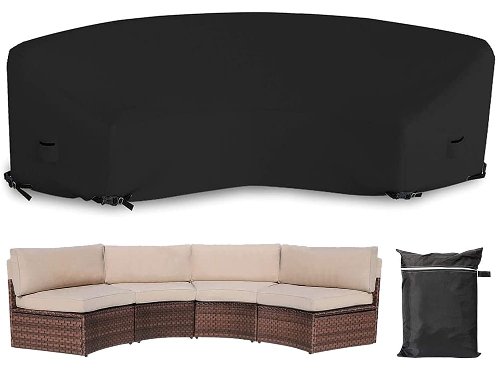 Heavy Duty 420D Oxford Waterproof Outdoor Sectional Curved Sofa Cover - Windproof Reinforced Buckles, Black (190.16x38.98x36.22in) - Perfect for Patio, Deck, Backyard & Garden Furniture Protection