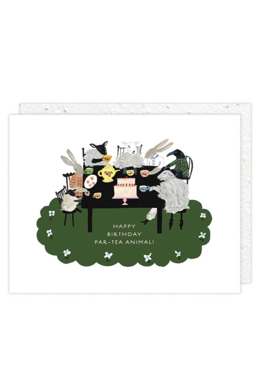 Par Tea Animal Birthday Card - Funny Tea Party Invitation for Cat & Dog Lovers - Perfect for Pet Birthday Celebrations & Tea-Themed Parties