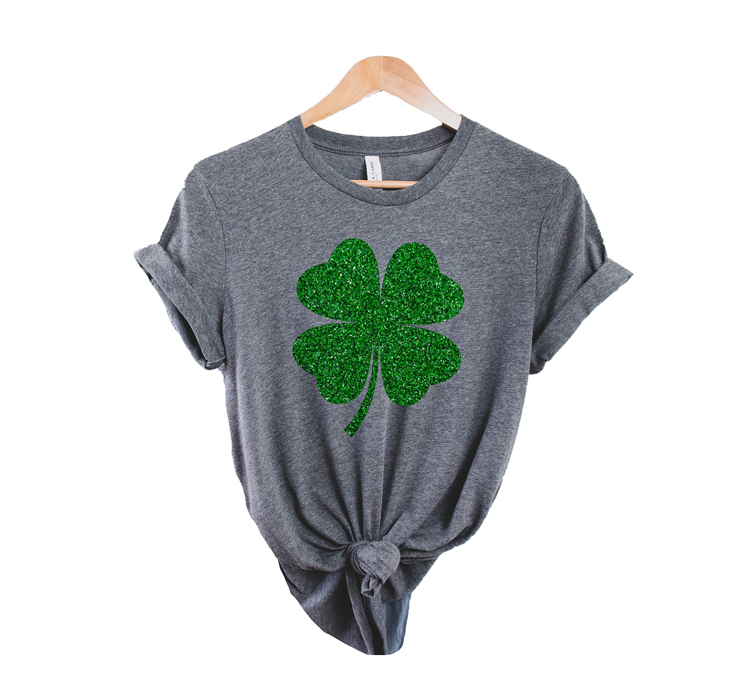 Women's Glitter Clover St. Patrick's Day T-Shirt - Shamrock Graphic Tee for St. Paddy's Day Celebrations | Festive Holiday Party Outfit & Irish Pride Apparel