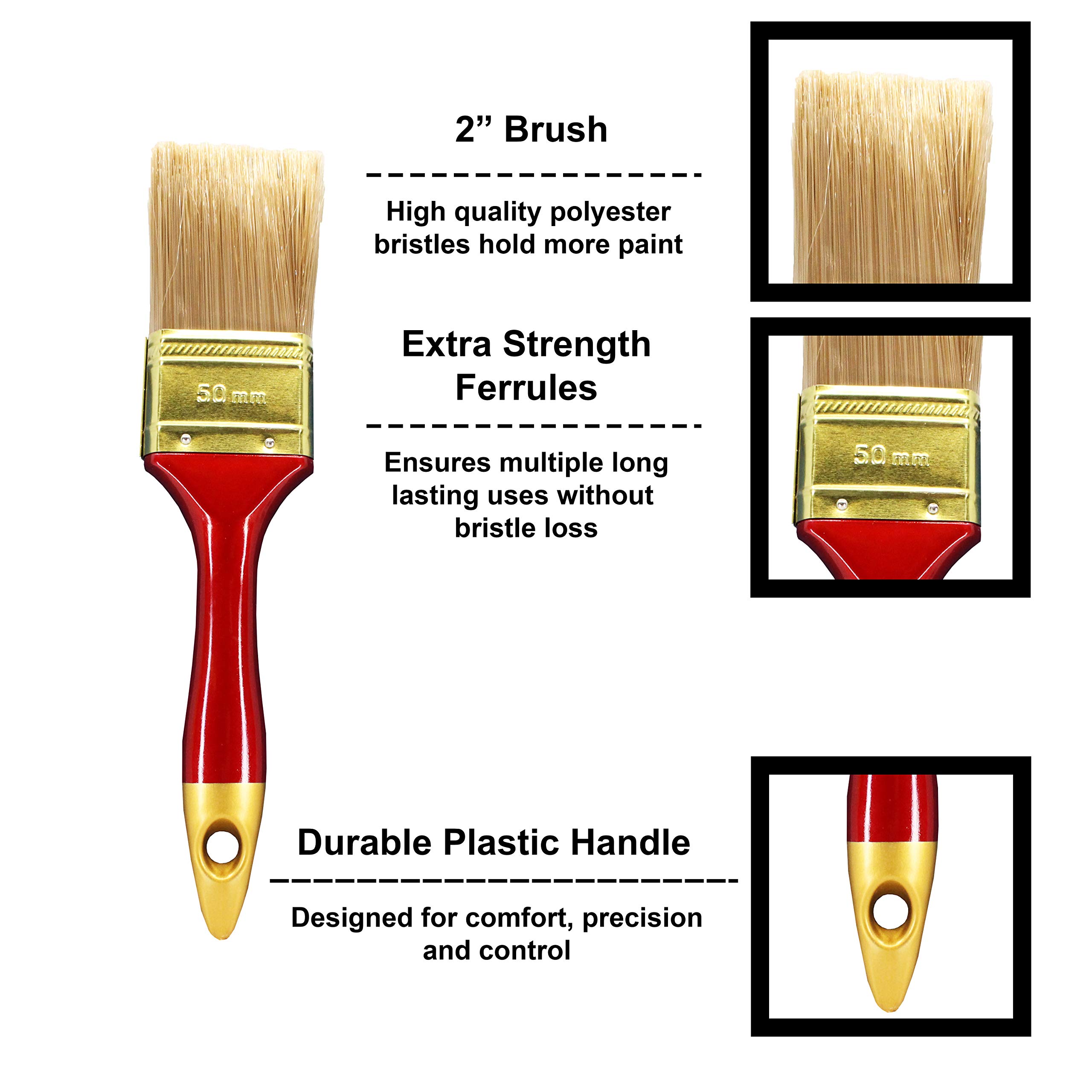 Premium Kingman 2 Inch Paint Brushes - Set of 24 with Durable Plastic Handles - Perfect for DIY Projects, Home Painting, Wall Decor & Crafting