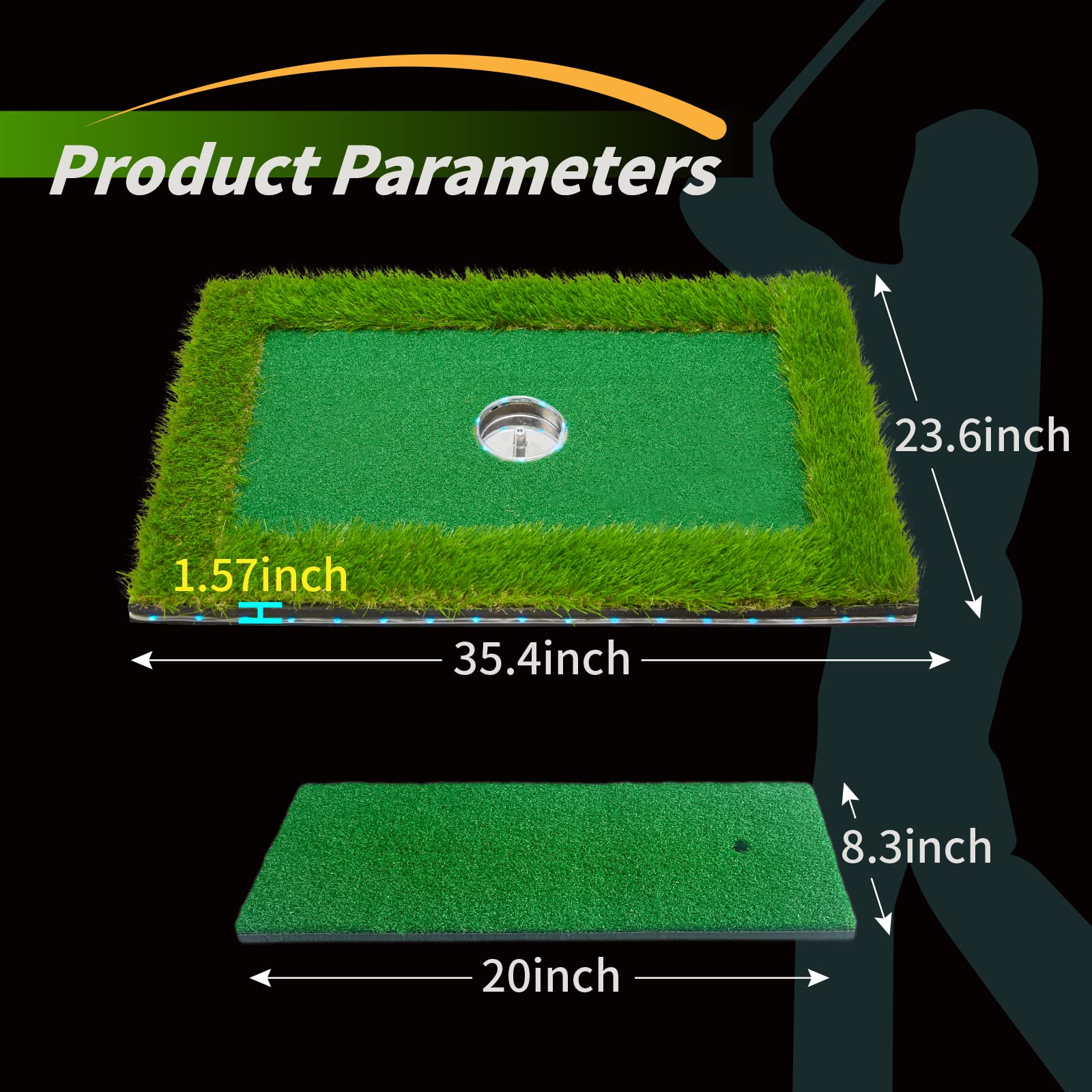 LED Floating Golf Green for Pool - 16 Color Remote Control Chipping Mat with Ring & Edge Lights - Perfect for Nighttime Backyard Swimming Pool Games & Outdoor Entertainment