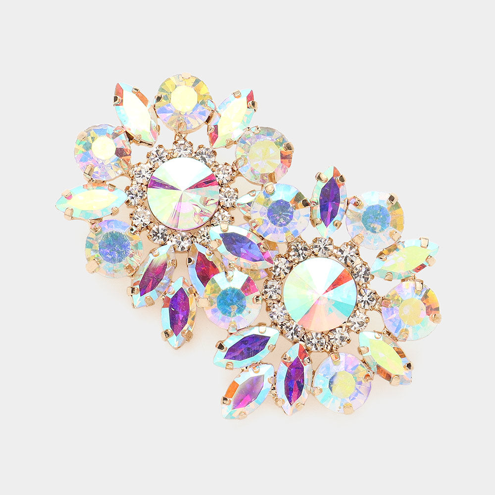 Elegant AB Round & Marquise Stone Gold Pageant Earrings for Interviews & Special Occasions | Perfect for Pageant, Prom, and Formal Events