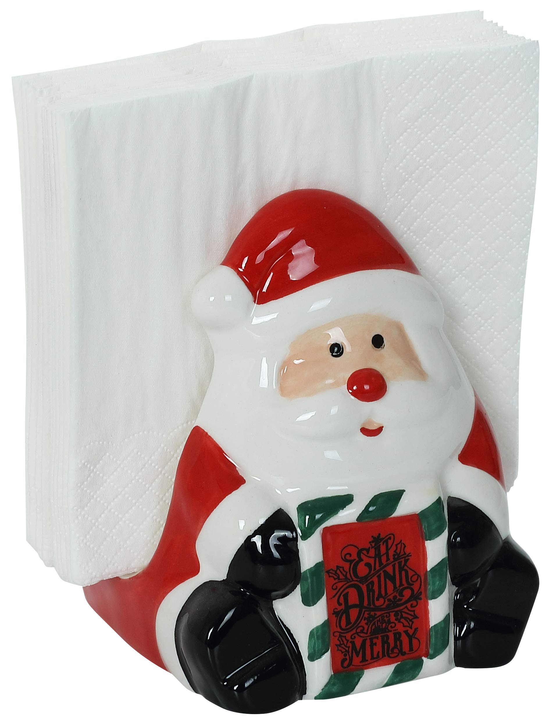 Festive Santa Ceramic Napkin Holder for Christmas Table Decor - Holiday Dinner Party & Home Decor Accessory