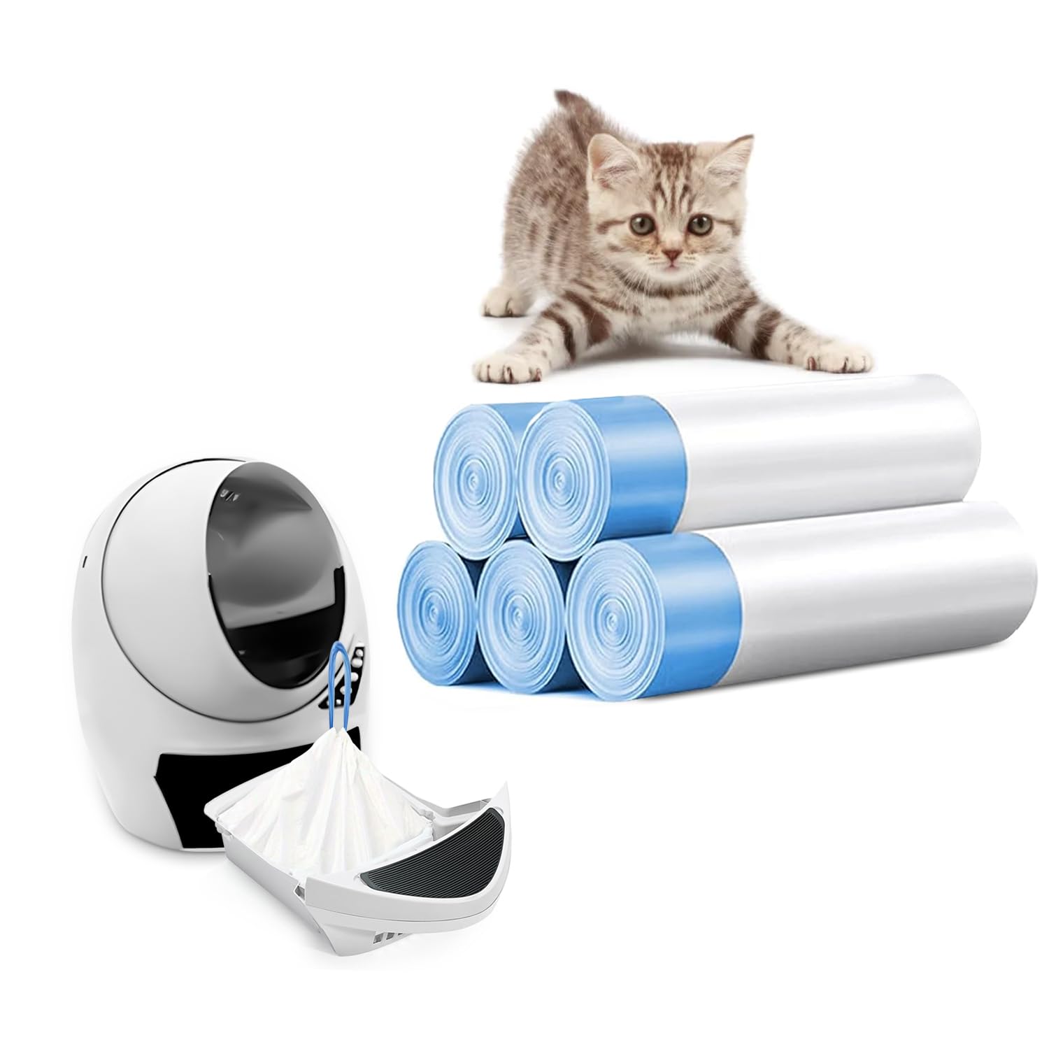 100 Packs Cat Litter Bags with Drawstring - Compatible with Litter-Robot 3 & 4, Odor-Proof Waste Bags for Automatic Litter Box | Durable & Leak-Proof Replacement Liners for Easy Cleanup at Home or Travel