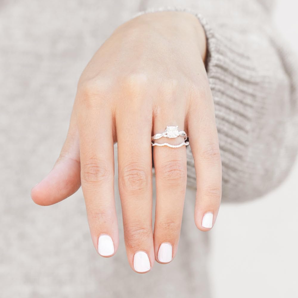Princess Cut CZ Engagement Ring Set for Women - Sterling Silver Petite Wedding Band (Sizes 5-9) | Elegant Bridal Jewelry for Proposals, Anniversaries & Special Occasions