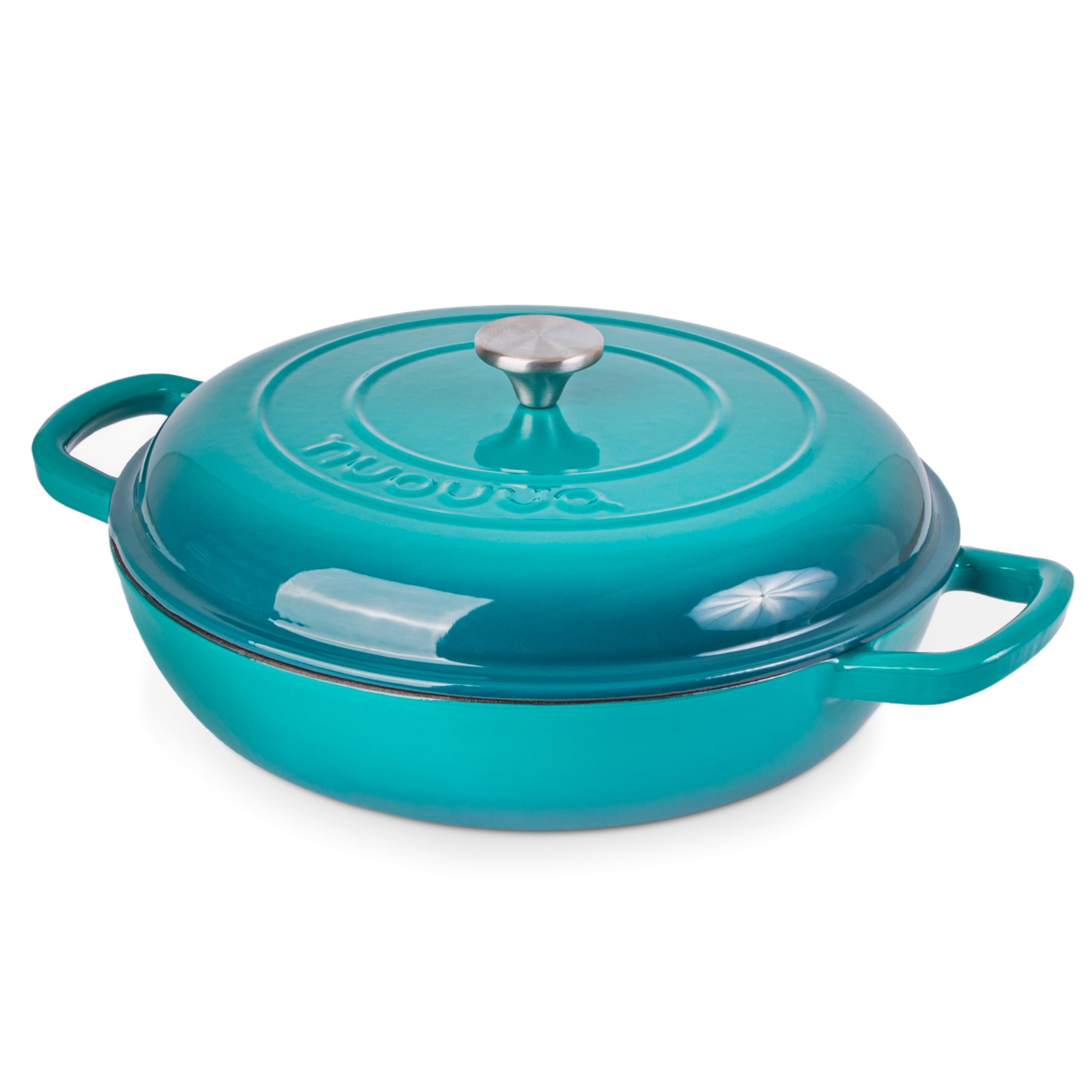 Nuovva 5-Quart Enameled Cast Iron Dutch Oven with Lid – Nonstick, Oven & Stovetop Safe up to 500°F – 32cm Teal Casserole Pot for Braising, Stewing & Baking – Perfect for Soups, Roasts & Bread Making