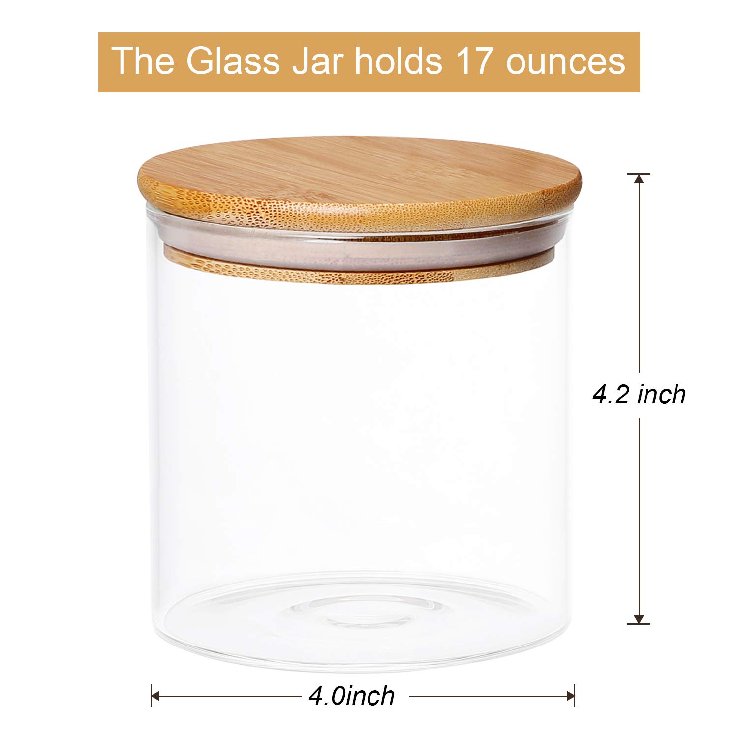 4 Pack Glass Jars with Airtight Bamboo Lids - 18.6oz Clear Kitchen Canisters for Food Storage | Perfect for Dry Goods, Cookies, Candy, Spices & Coffee Beans | Ideal for Pantry Organization, Baking Supplies & Coffee Station Decor