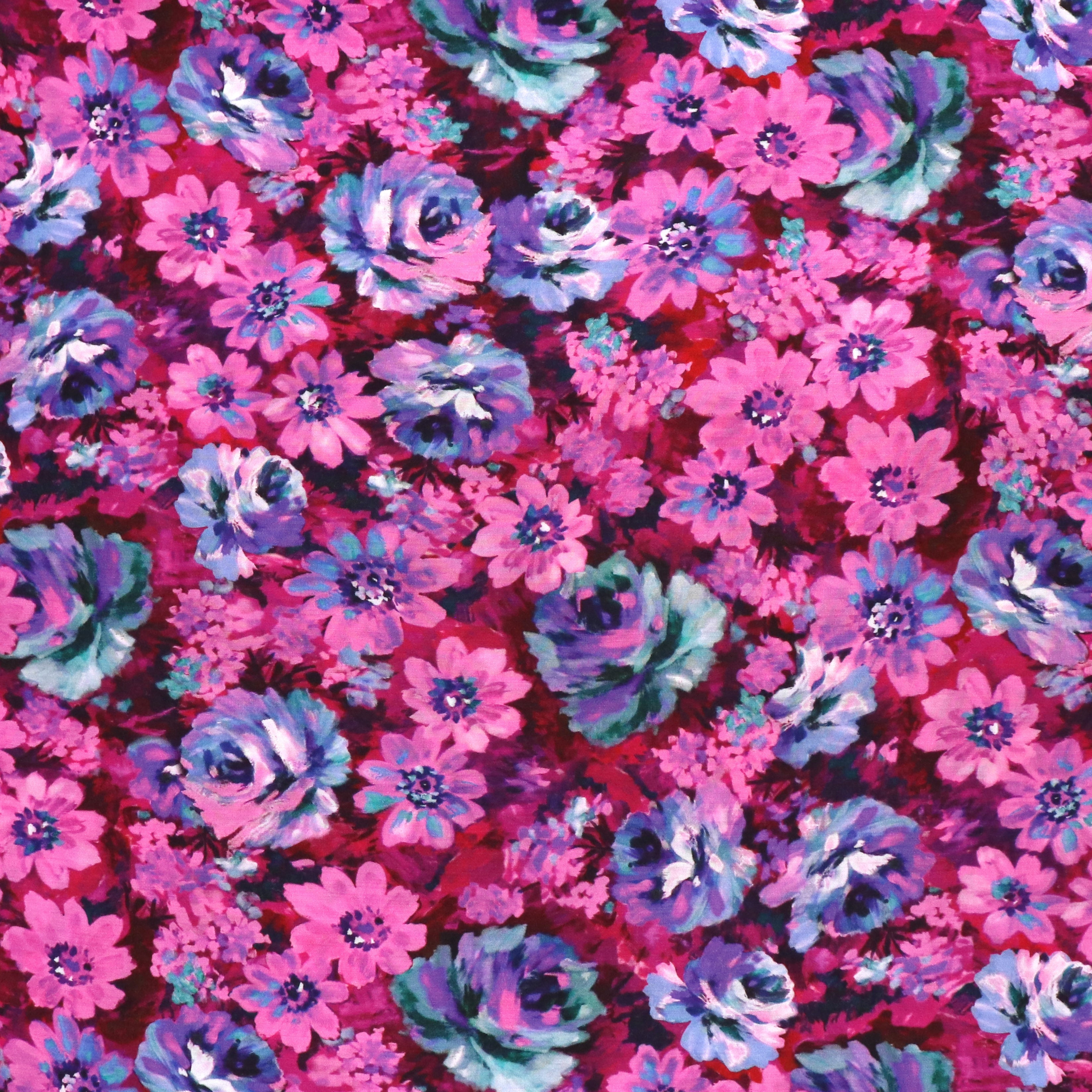 Luxury Viscose Satin Fabric - Soft Pink Floral Bouquet Print - Perfect for Dresses, Scarves & Home Decor