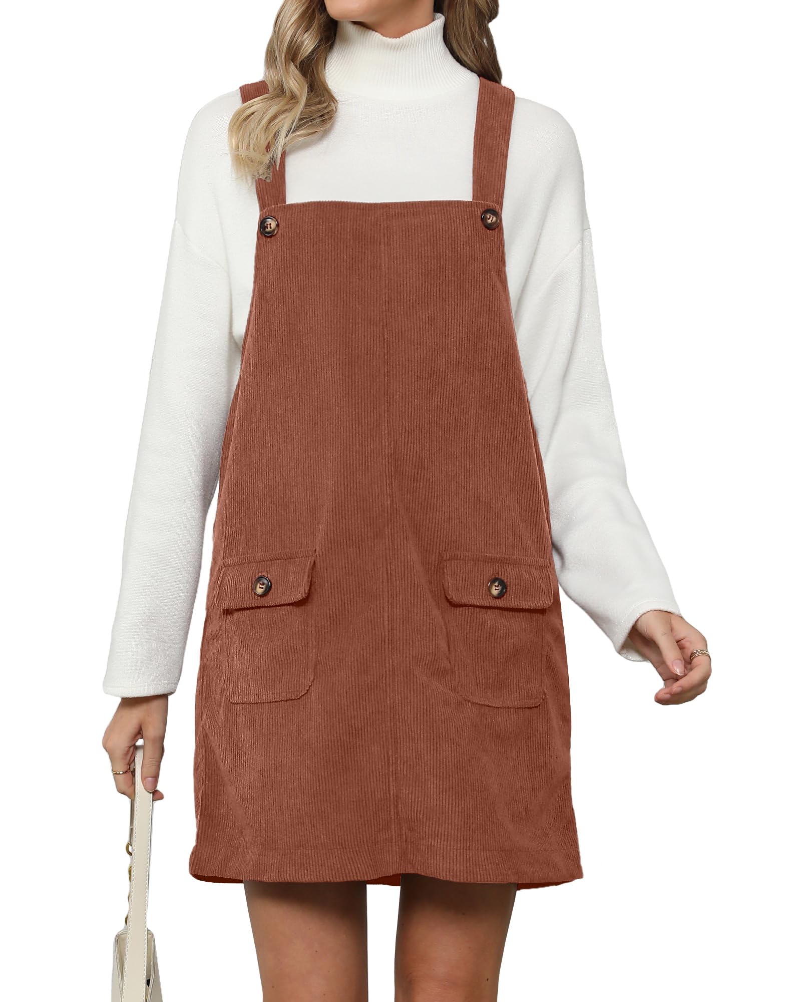 Luvamia Women's Corduroy Overall Dress with Adjustable Straps - Casual Pinafore Short Dress with Pockets | Perfect for Fall Fashion, Date Nights & Weekend Outfits