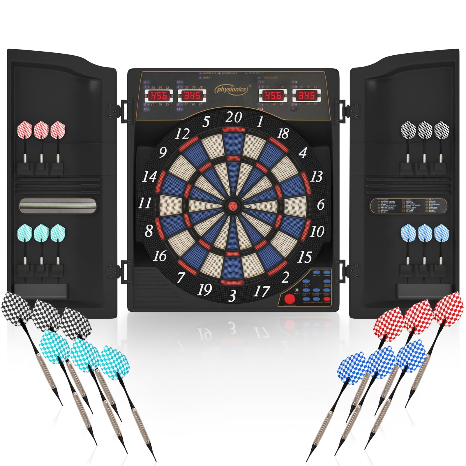 Physionics® Electronic Darts Set with LED Display - 12 Steel Tip Darts, 27/28 Games & 100+ Variations for 16 Players | 3 Models Available - Perfect for Home, Bar & Party Games