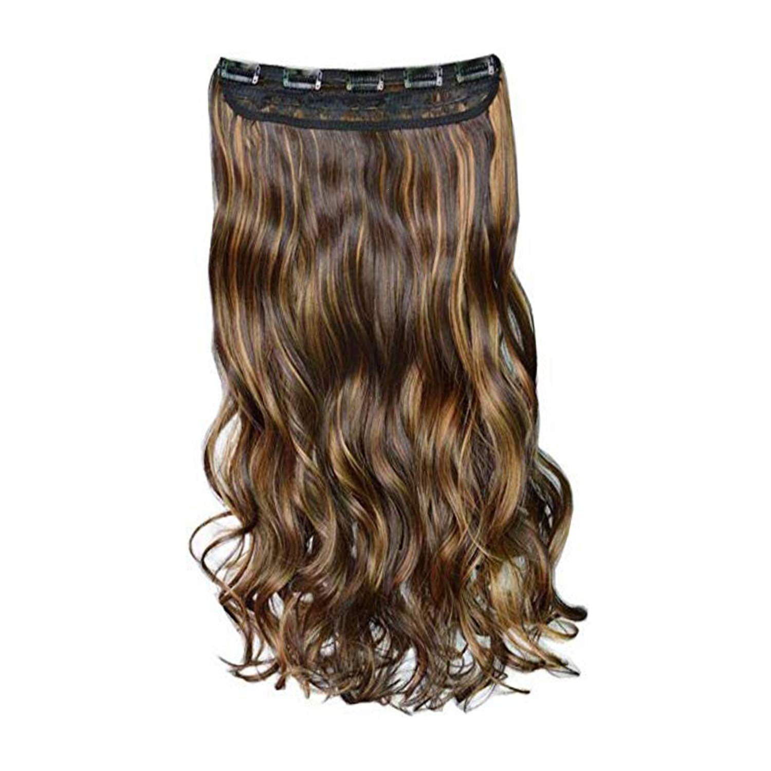 Maahal Golden Highlighted Curly Hair Extensions 26 Inches - Premium Synthetic Hair for Stunning Party, Wedding & Cosplay Looks