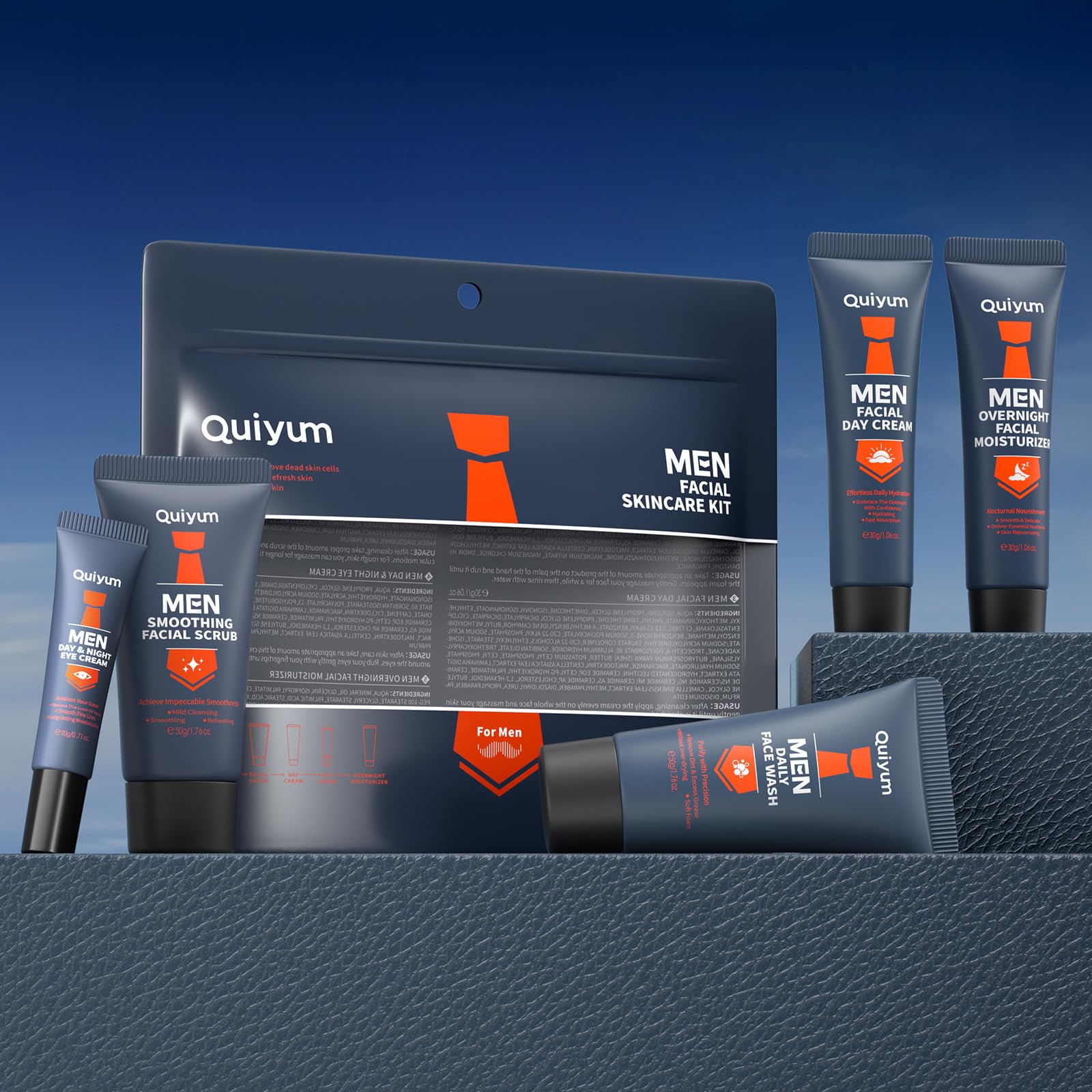 Men's Skincare Travel Kit - 5pcs Hydrating Facial Set with Cleanser, Scrub & Creams for Daily Routine & Travel