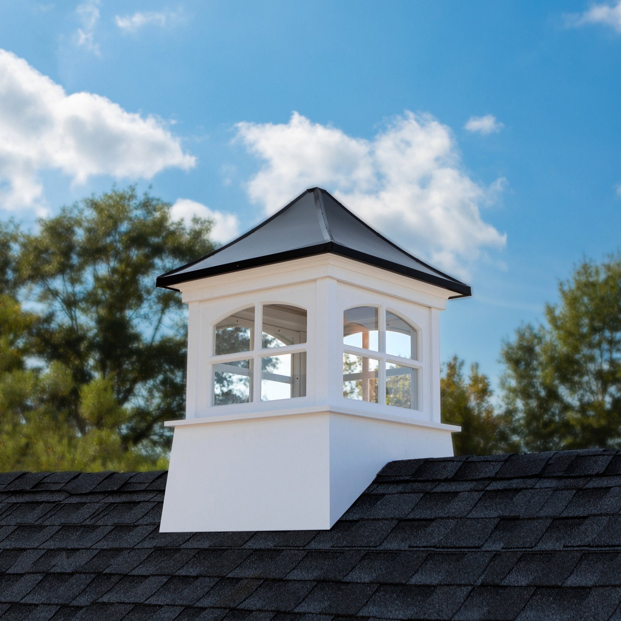 Windsor Vinyl Cupola with Black Aluminum Roof - Weatherproof Decorative Roof Vent for Home, Barn & Shed - Enhance Curb Appeal & Ventilation