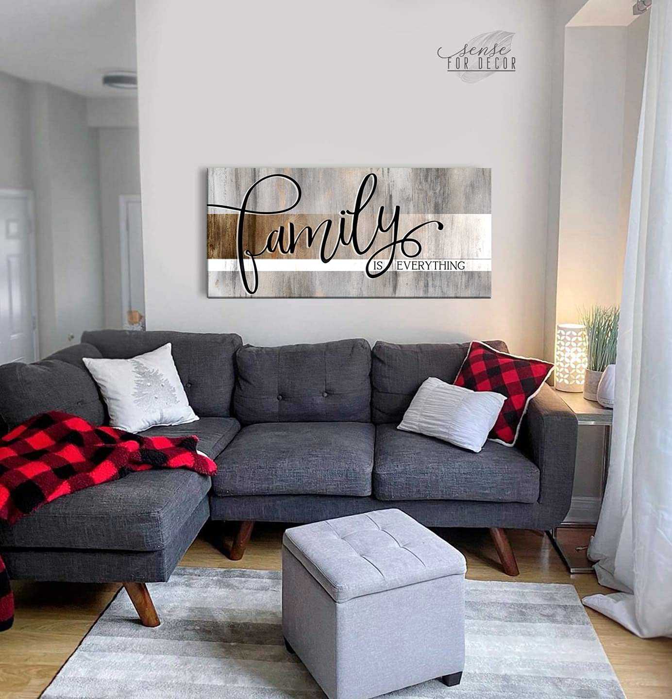 Family Is Everything Framed Wall Art - Large 42x19 Inch Farmhouse Canvas Decor for Living Room, Family Room & Home - Brown Rustic Wall Décor for Cozy Spaces