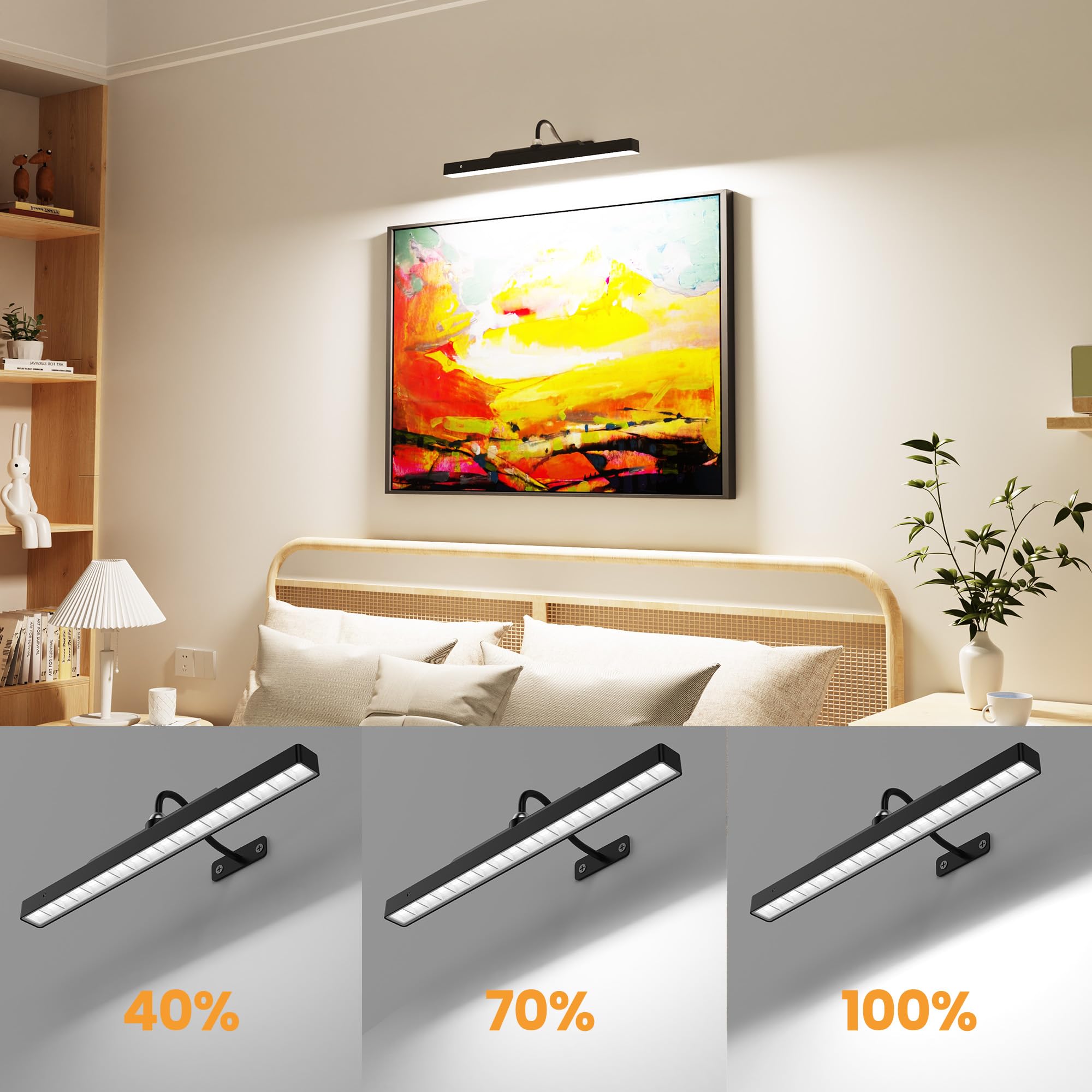 Dimmable Cordless Picture Light with Remote Control & Timer - Rechargeable 5000mAh Battery Wall Sconce for Artwork, Paintings, Photos & Portraits - 16 Inch Adjustable Gallery Lighting - Perfect for Home Decor, Museums & Art Displays (Black)