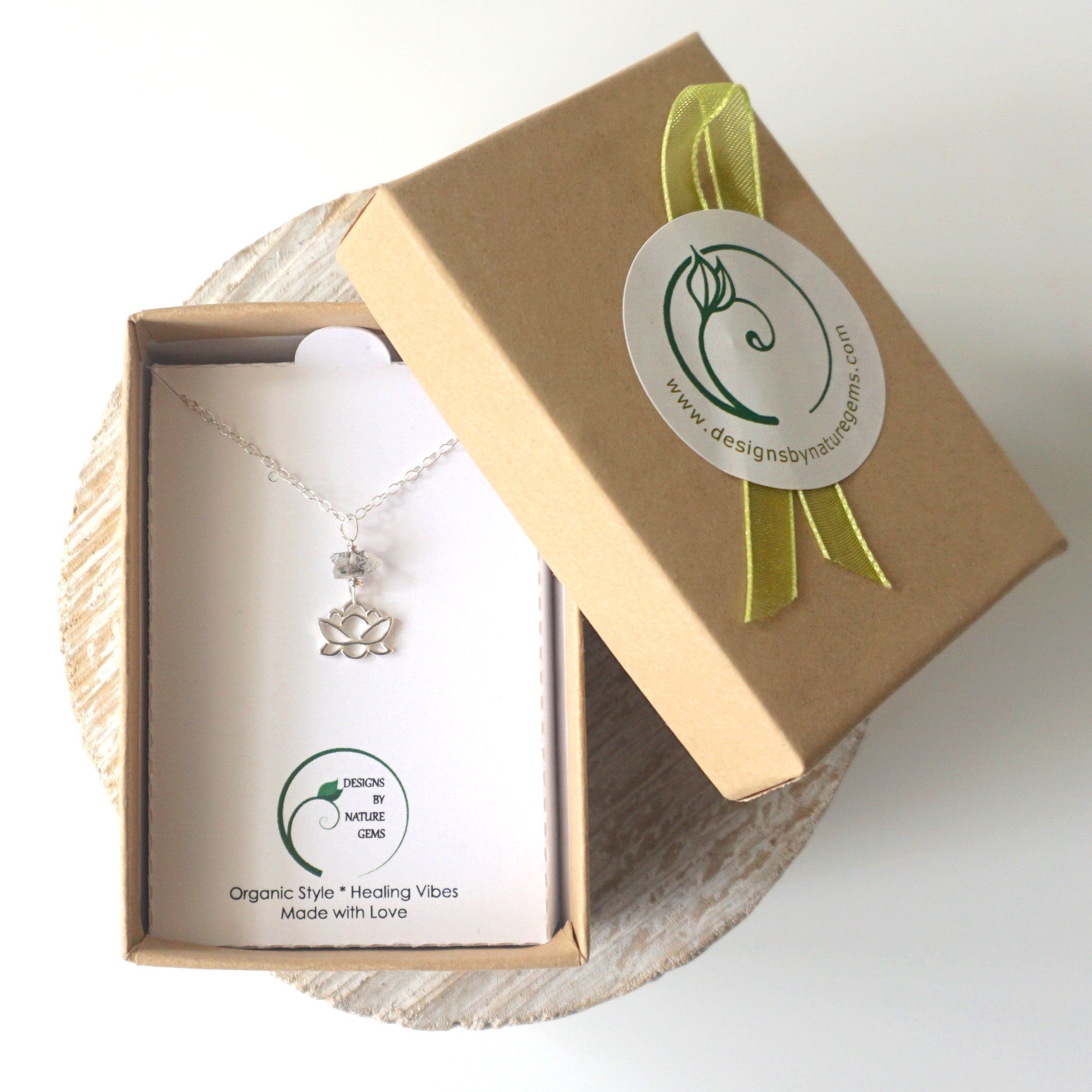 Herkimer Diamond Beaded Lotus Charm Necklace - Sterling Silver Jewelry for Women - Perfect for Meditation, Yoga & Spiritual Healing