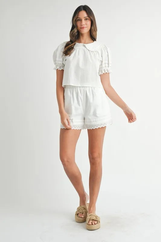 Peter Pan Collar Babydoll Blouse & Shorts Set - Vintage-Inspired Women's Outfit for Casual Wear, Date Night & Summer Fashion