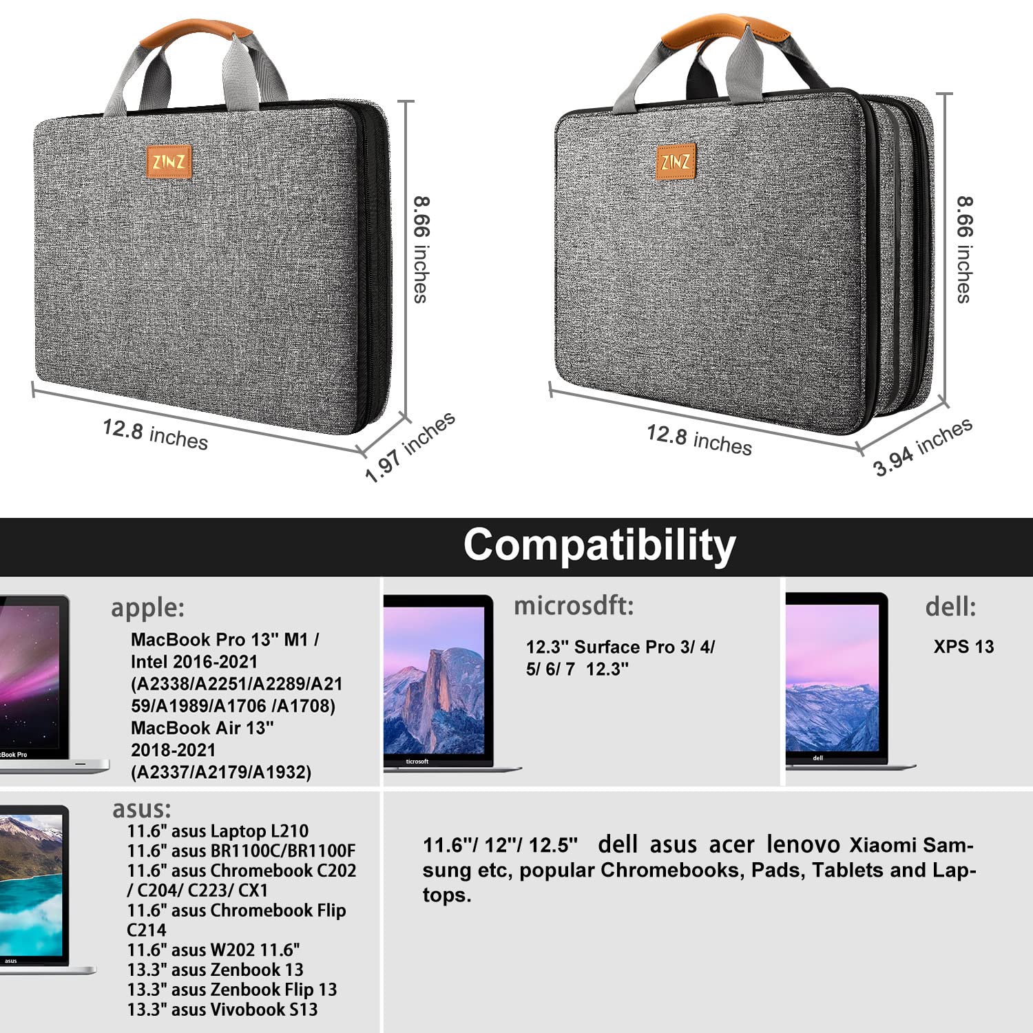 ZINZ Slim & Expandable Laptop Sleeve for 13 14 15 16 Inch MacBook Pro/Air, Dell, HP - Lightweight Protective Computer Case with Handle, Multipurpose Storage Bag for Work, School & Travel Accessories